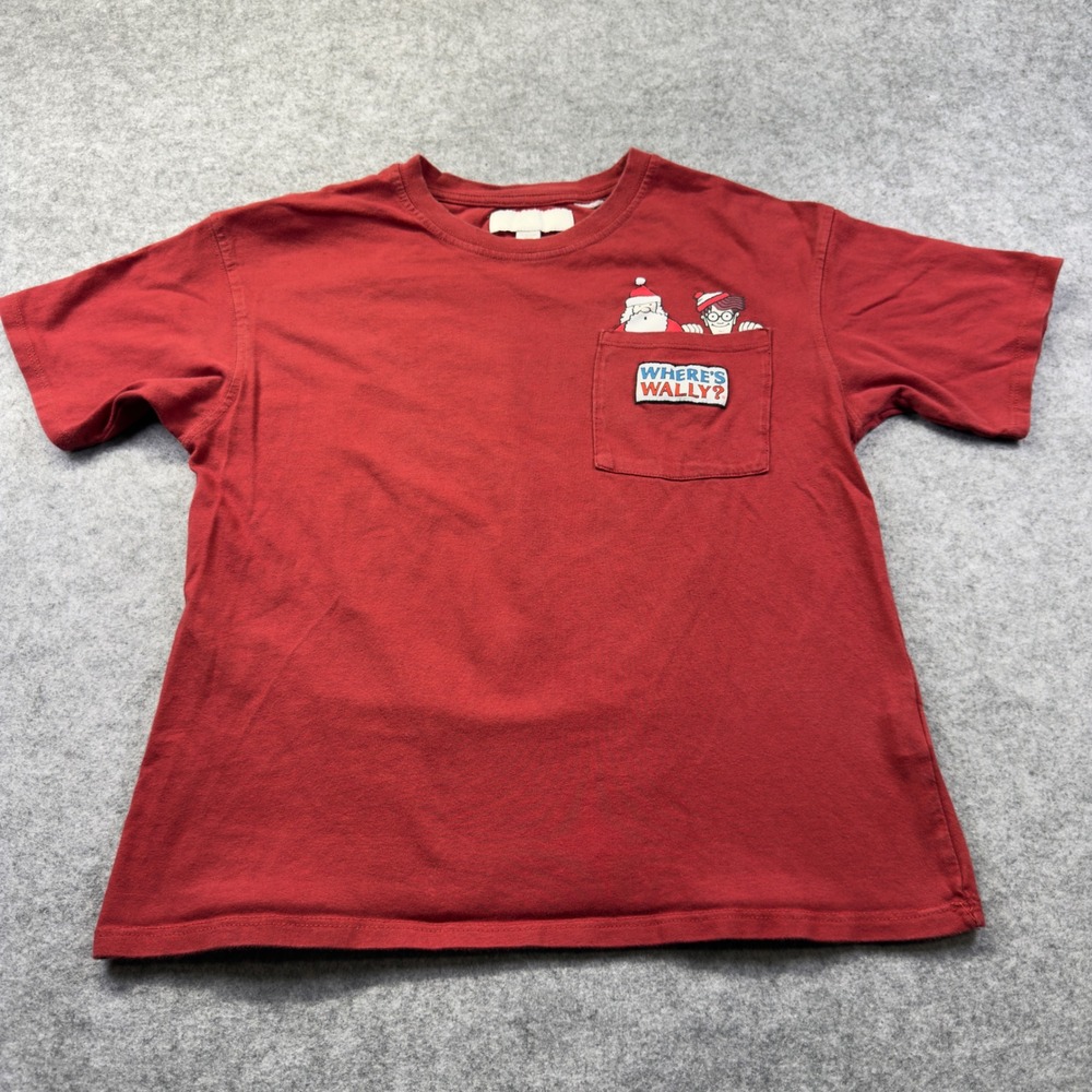 Zara Where's Wally T-Shirt Kids 11-12 Red Excellent Christmas Pocket Graphic Tee